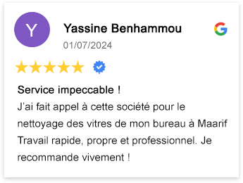 Avis clients sur le site web du service de nettoyage de vitres à Casablanca