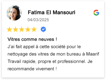 Avis vérifiés sur le service de nettoyage de vitres à Casablanca, présentés sur le site web