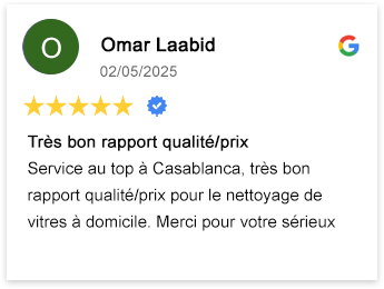 Page du site dédiée aux avis clients sur le nettoyage de vitres à Casablanca